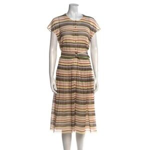 Akris Punto Memphis Glass Mesh striped Dress Colorful Buttons fit flare Dress 12
